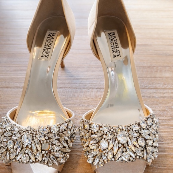 Badgley Mischka Shoes - Badgley Mischka Ivory Crystal Embellished D'Orsay Heels 6.5
